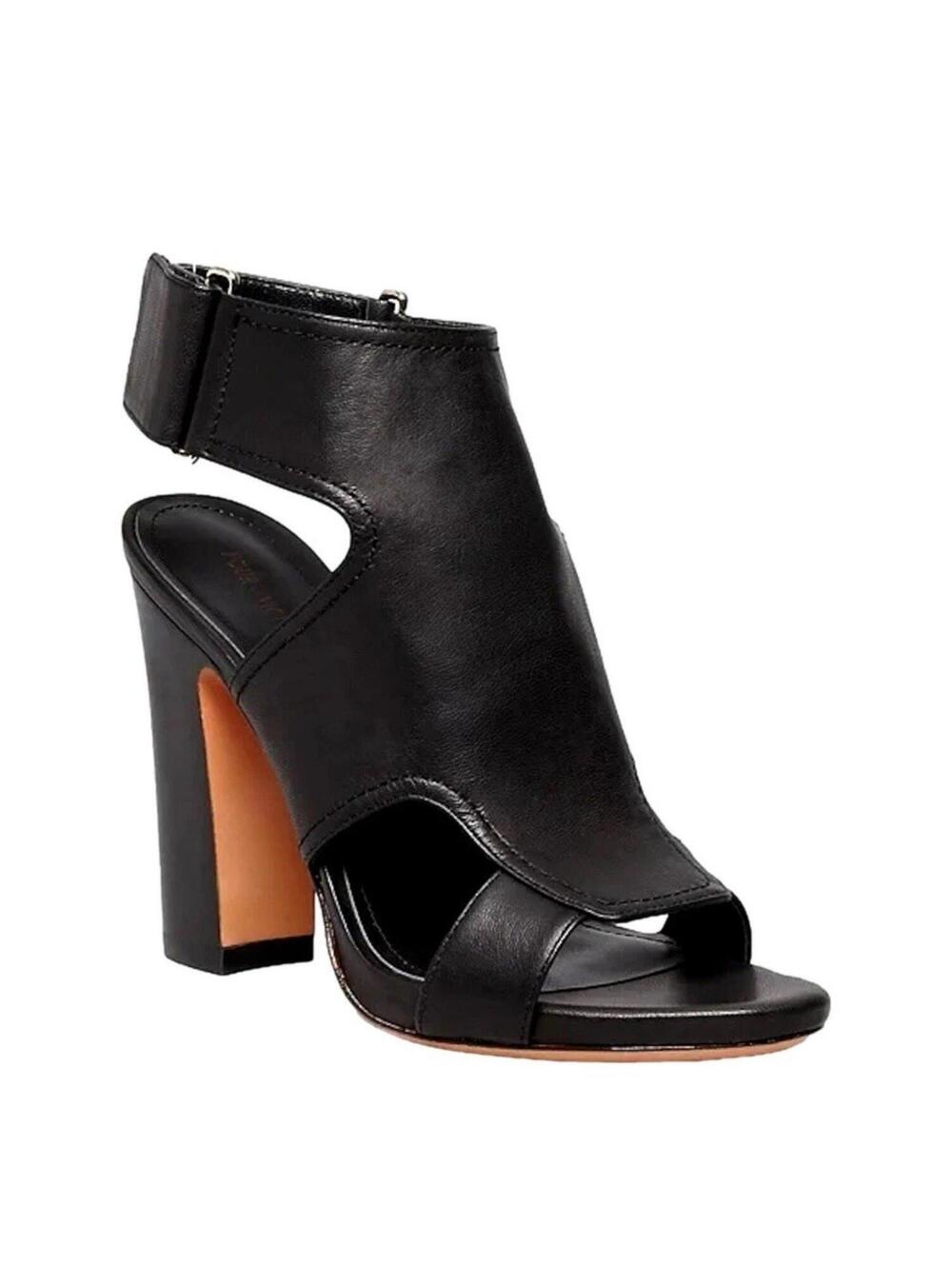 Pour La Victoire Echo Cut Out Black Leather Sandals Stacked Heel 9.5 Brazil